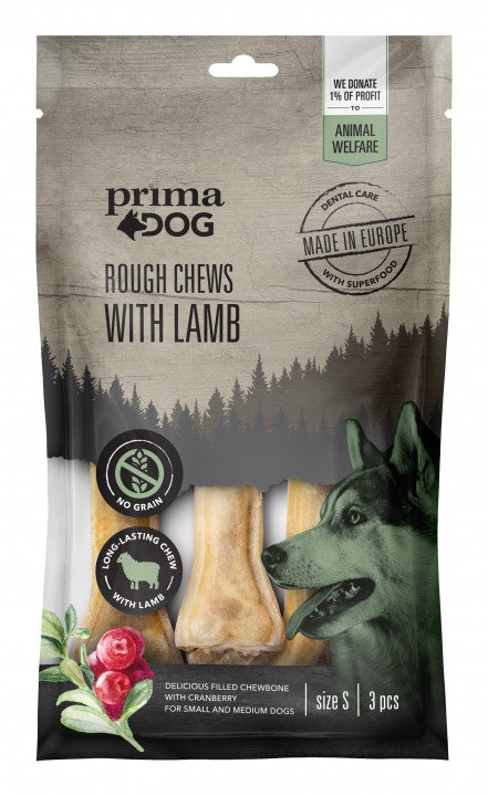 PrimaDog Rough Chews lamm & tranbär S (3 st) för hundar