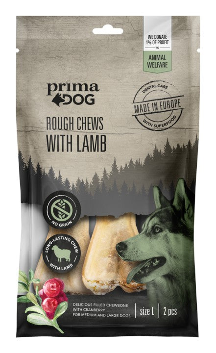 PrimaDog Rough Chews lamm & tranbär L (2 st) för hundar