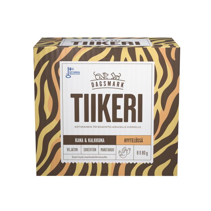 Dagsmark Tiikeri våtfoder med kyckling och kalkon i gelé för katter 8 x 80 g