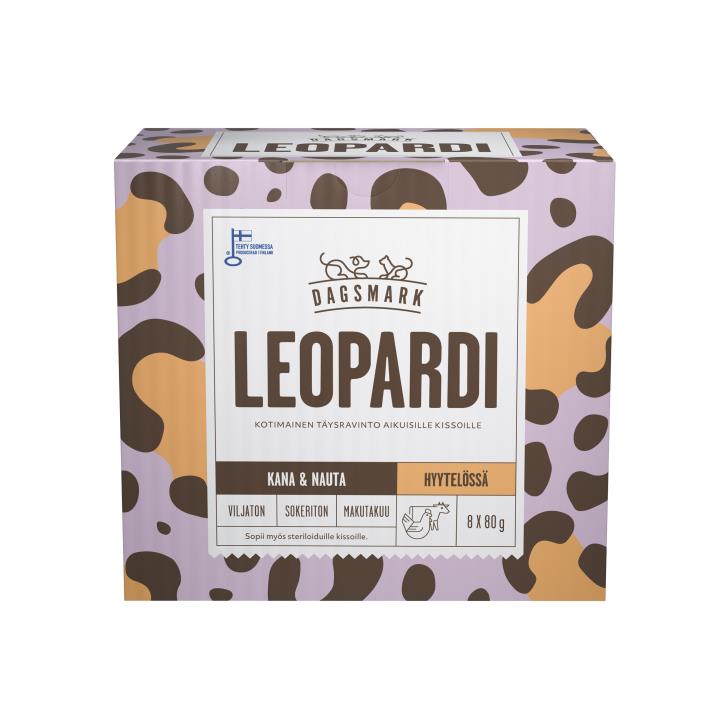 Dagsmark Leopardi kyckling och nötkött i gelé för katter 8 x 80 g