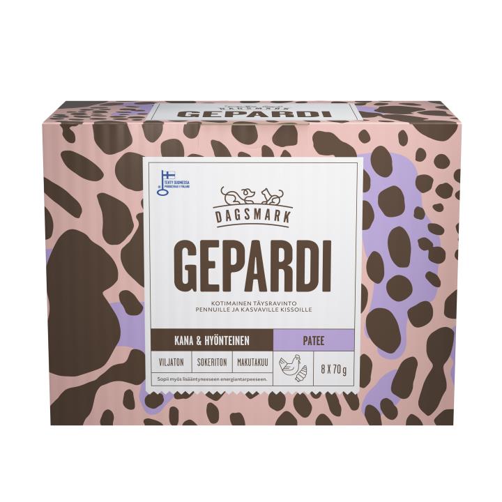 Dagsmark Gepardi kyckling- och insekts­paté för kattungar 8 x 70 g