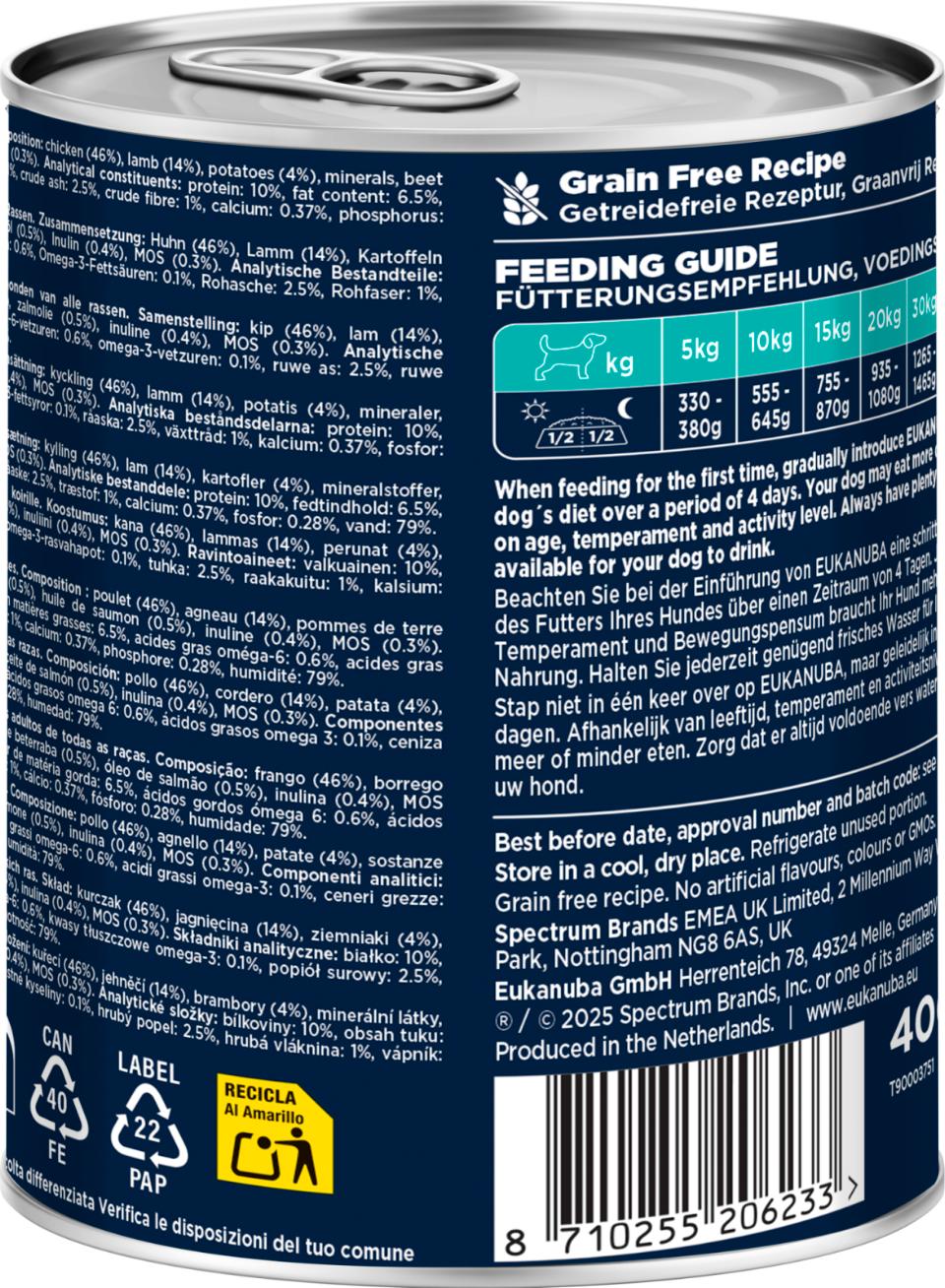 Eukanuba Adult lamba ja kartuliga märgtoit täiskasvanud koertele 6 x 400 g MULTIPAKK