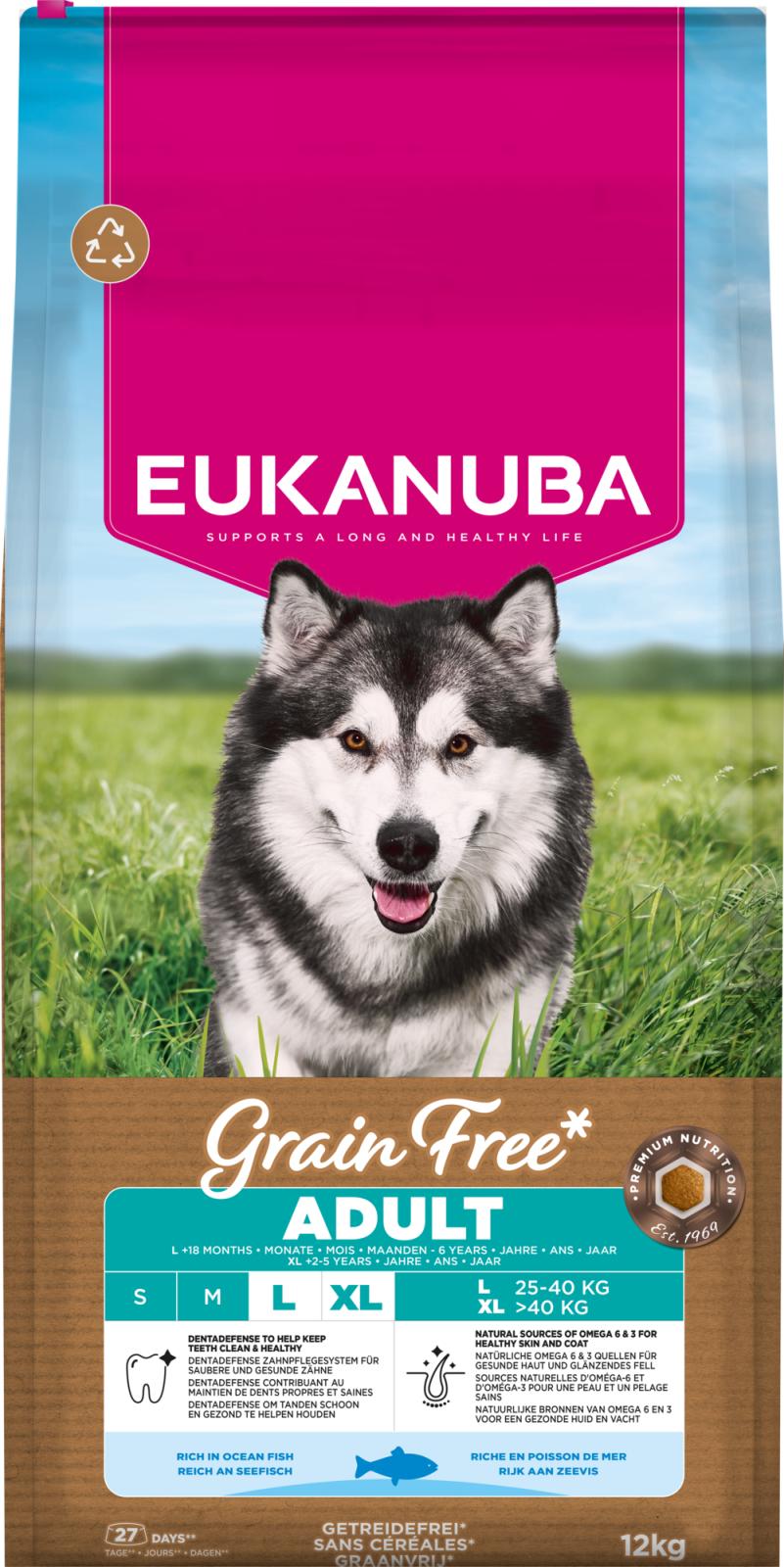 Eukanuba Adult Large Grain Free Ocean Fish teraviljavaba ookeanikalaga kuivtoit suurt tõugu koertele 12 kg
