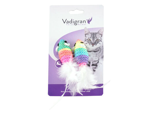 Vadigran Cat toy mice with white feathers 5cm 2pcs