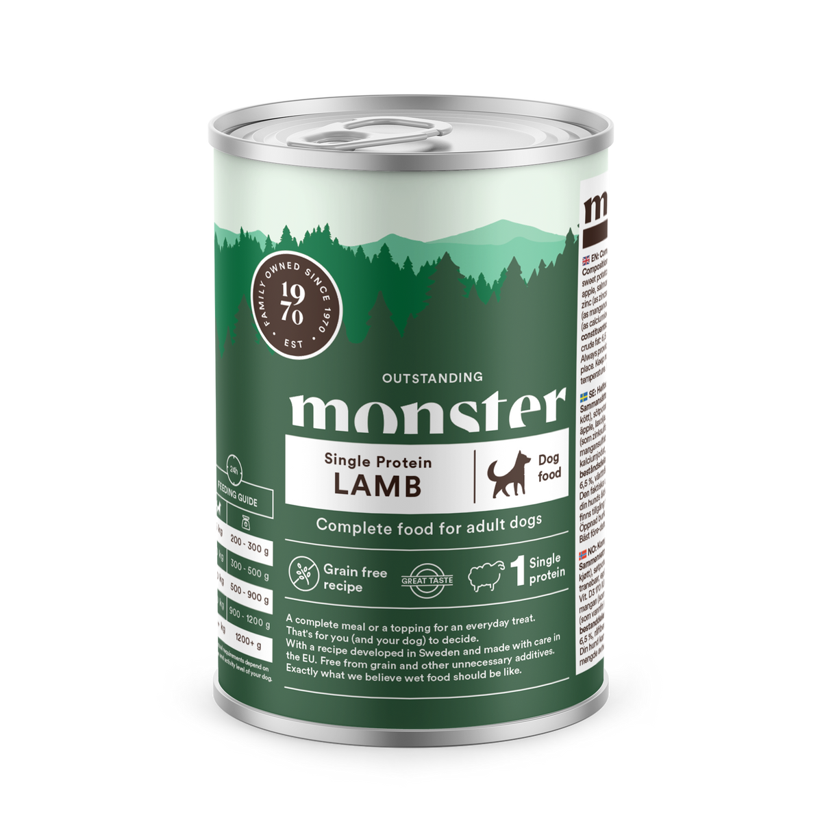 Monster Dog Adult Single Protein märgtoit koertele lambaga, 6 × 400 g MULTIPAKK