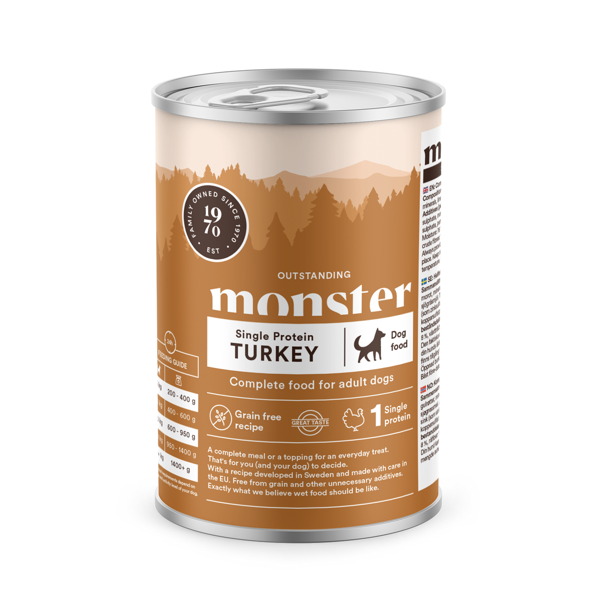 Monster Dog Adult Single Protein kalkon 6 x 400 g för hundar