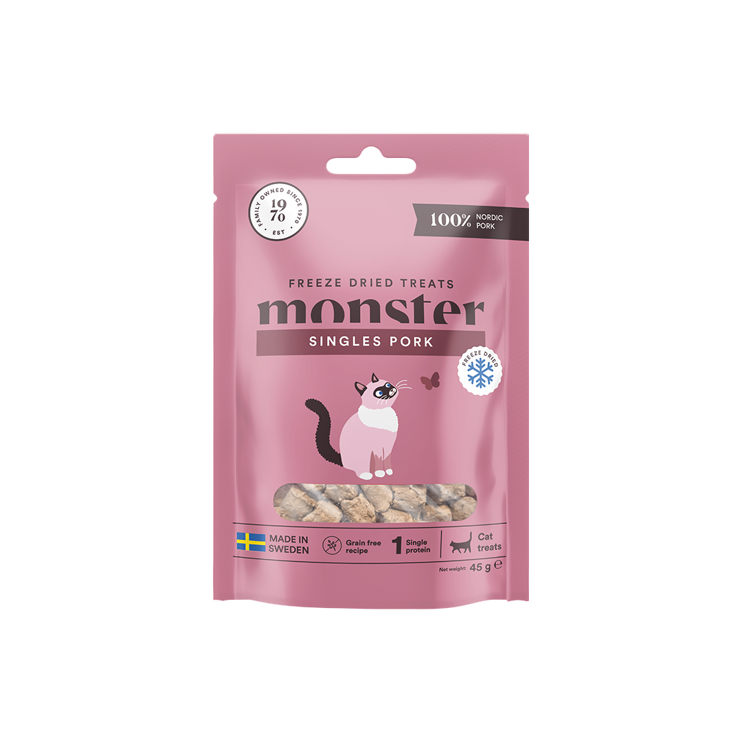 Monster Cat frystorkat godis singles pork för katter 45 g