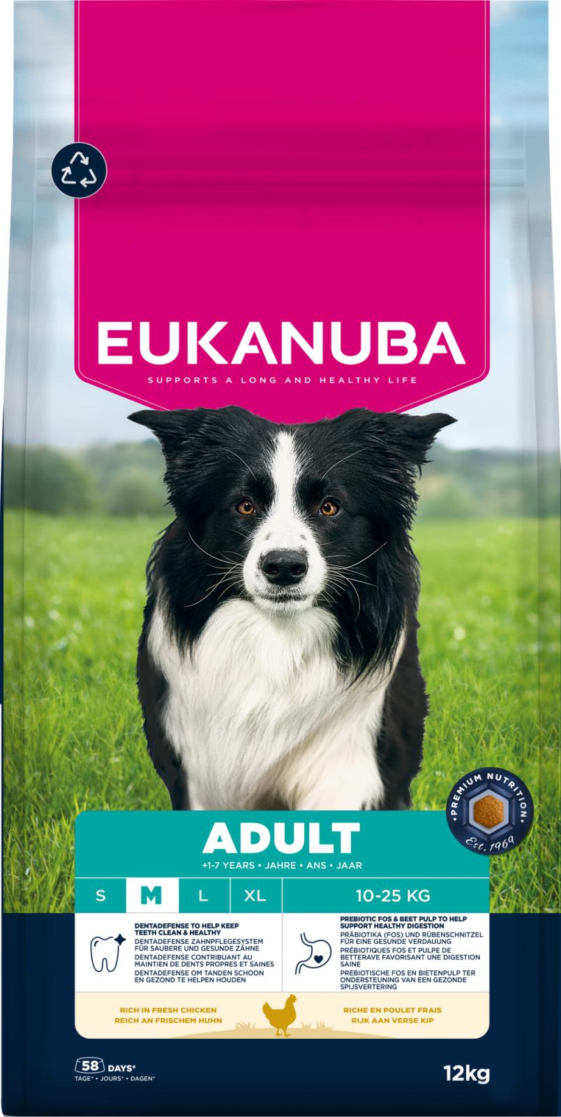Eukanuba Adult Medium Breed kanalihaga kuivtoit keskmist tõugu täiskasvanud koertele 12 kg