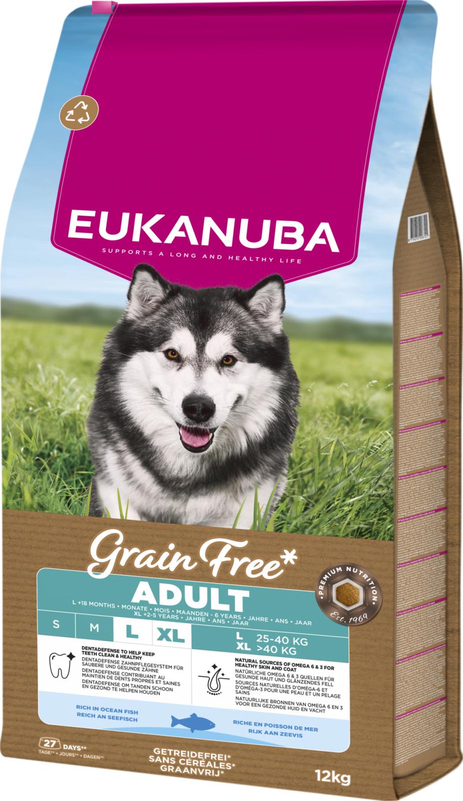 Eukanuba Adult Large Grain Free Ocean Fish teraviljavaba ookeanikalaga kuivtoit suurt tõugu koertele 12 kg