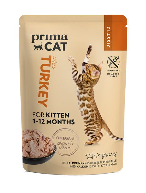 PrimaCat Classic Wet cat food with turkey in gravy for kitten 28 x 85 g