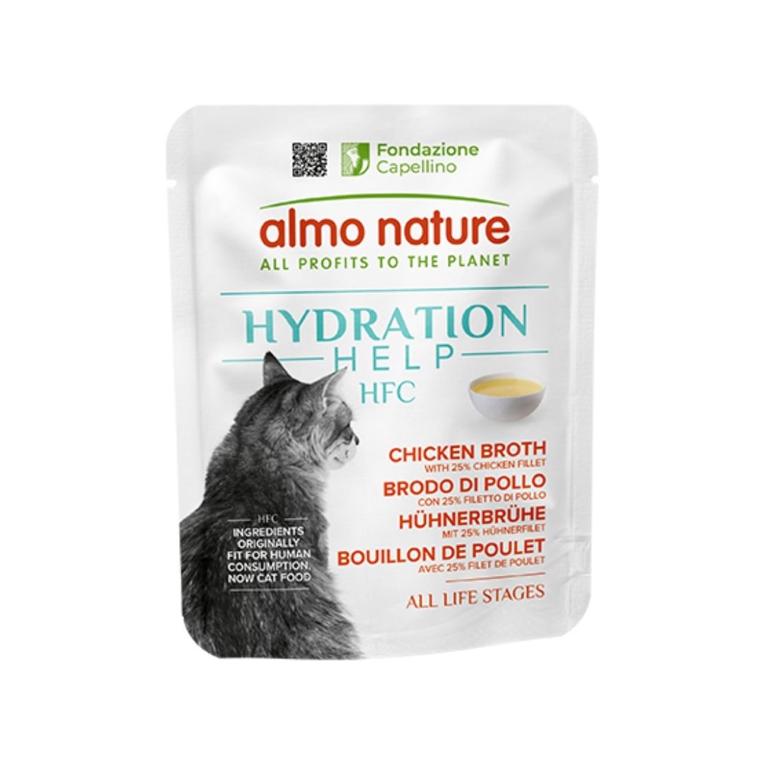 Almo Nature HFC Hydration Help Kycklingbuljong med kycklingfilé 50 g för katter