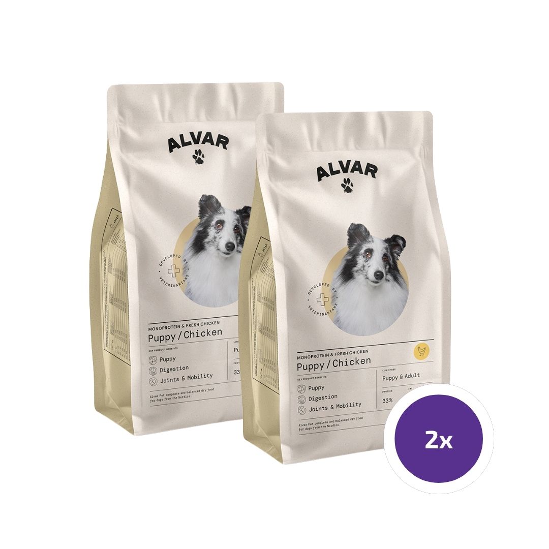 Alvar Pet Puppy/Chicken kuivtoit kutsikatele 2 x 7 kg SOODUSKOMPLEKT