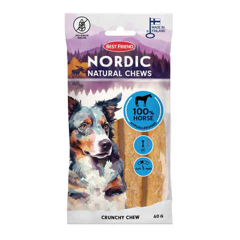 Best Friend Nordic hüpoallergeensed krõmpsuvad närimiskondid koertele – hobune, 12 cm, 4 tk, 60 g