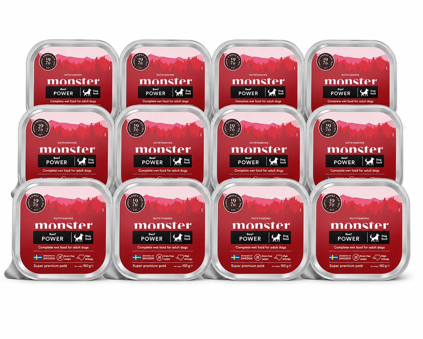 Monster Dog Adult Power Paté nötkött för hund 12 x 150 g