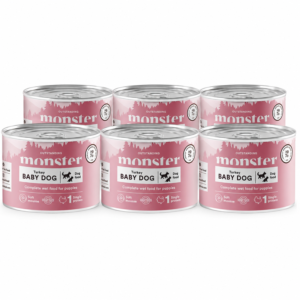 Monster Dog Baby Mousse märgtoit kutsikatele kalkuniga, 6 × 190 g MULTIPAKK