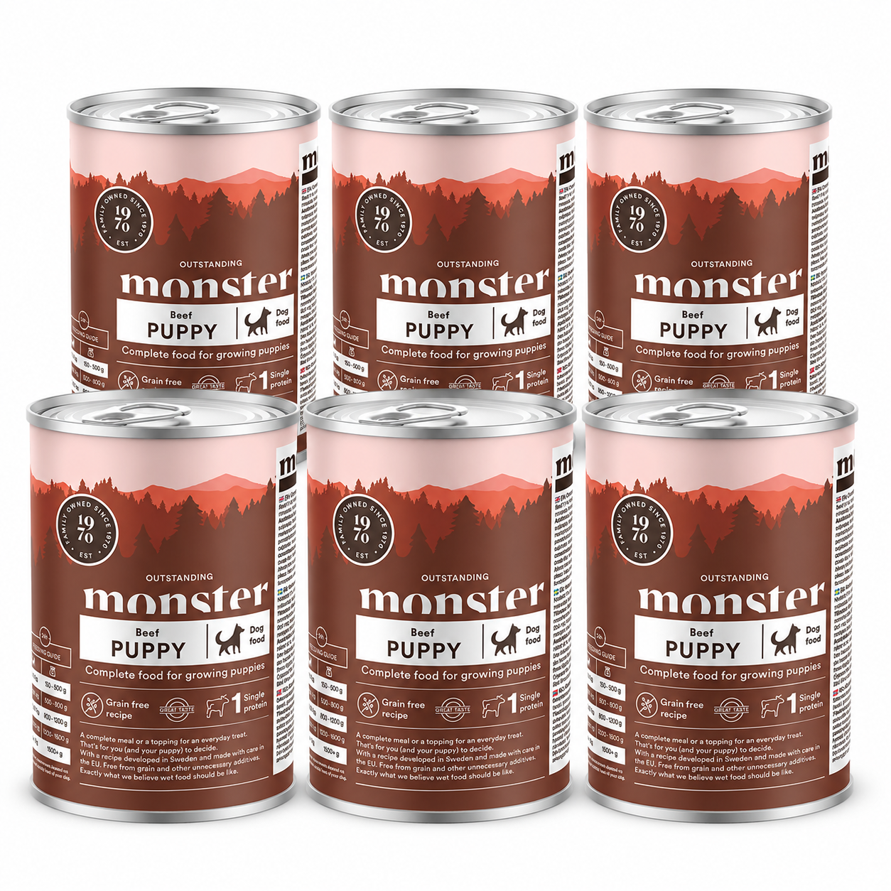 Monster Dog Puppy märgtoit kutsikatele veiselihaga, 6 × 400 g MULTIPAKK