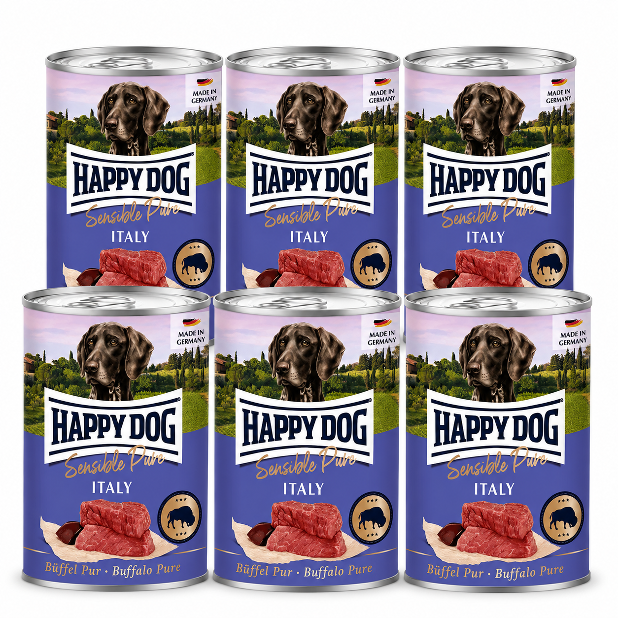 Happy Dog Pur Italy buffel 6 x 800 g för hundar