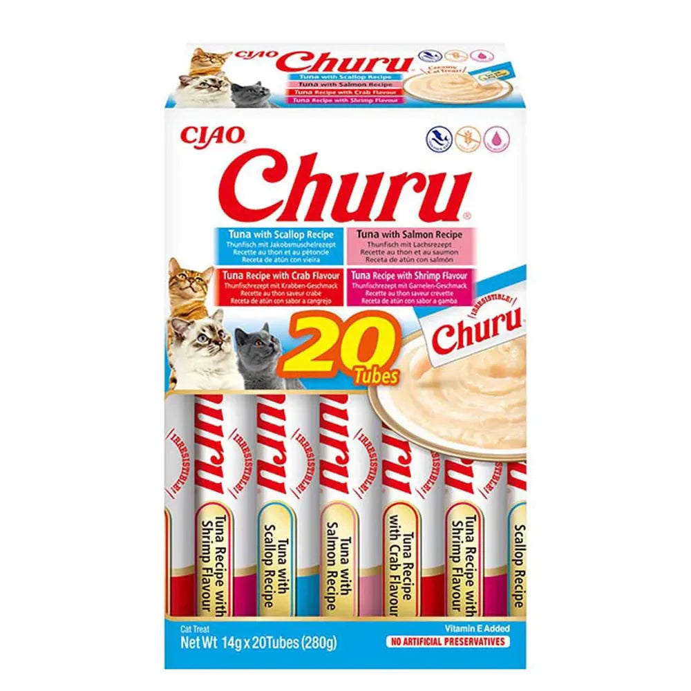 Churu Seafood Blue Puree Treat Variety for Cats 20 x 14 g