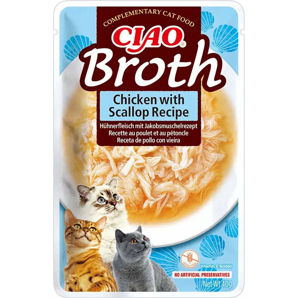 Ciao Kycklingbuljong med kyckling och kammussla för katt 40 g