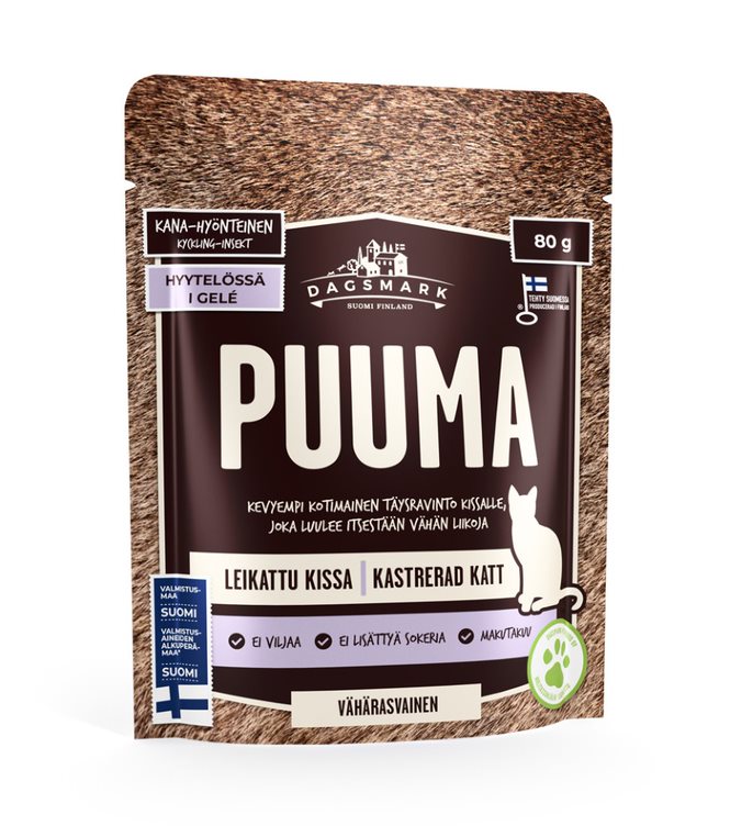 Dagsmark Puma kyckling och insekter i gelé för katter 80 g
