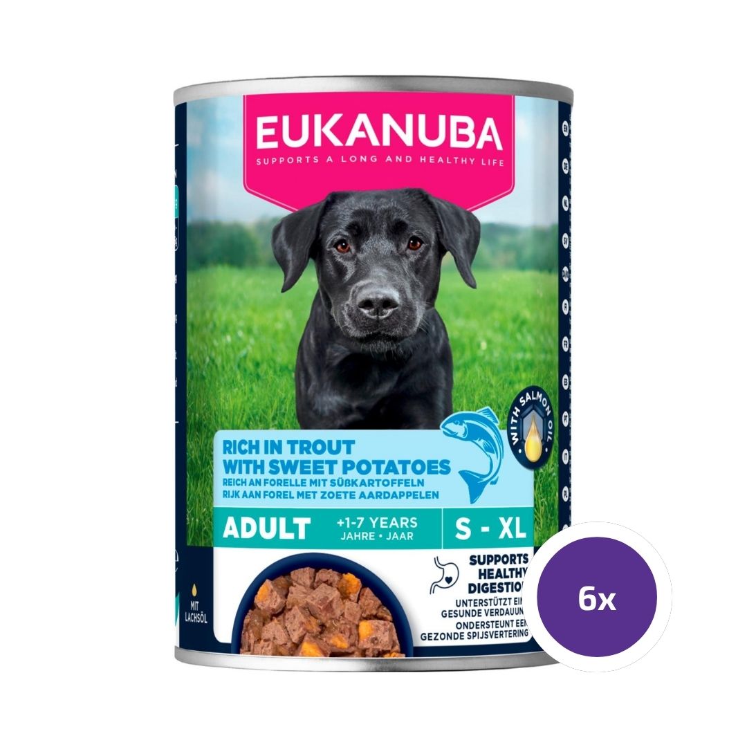 Eukanuba wet food adult trout with sweet potatoes for dogs 6 x 400 g VALUE PACK