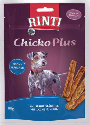 Rinti Chicko Plus lax-kycklingstrimlor för hundar 80 g
