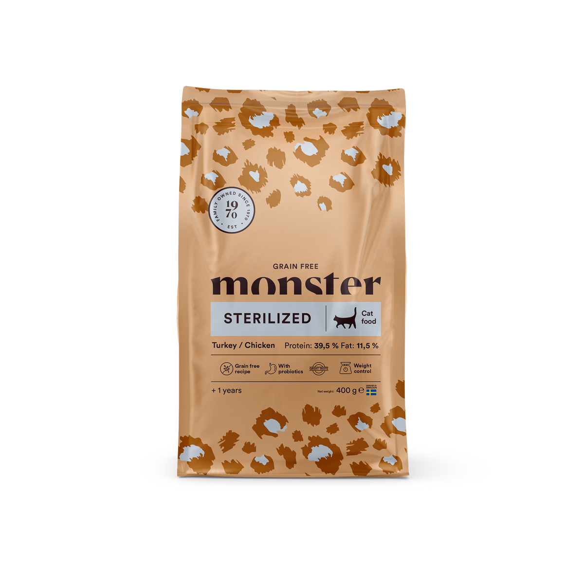 Monster Cat Grain Free Sterilized kalkon-kyckling 400 g för steriliserade katter