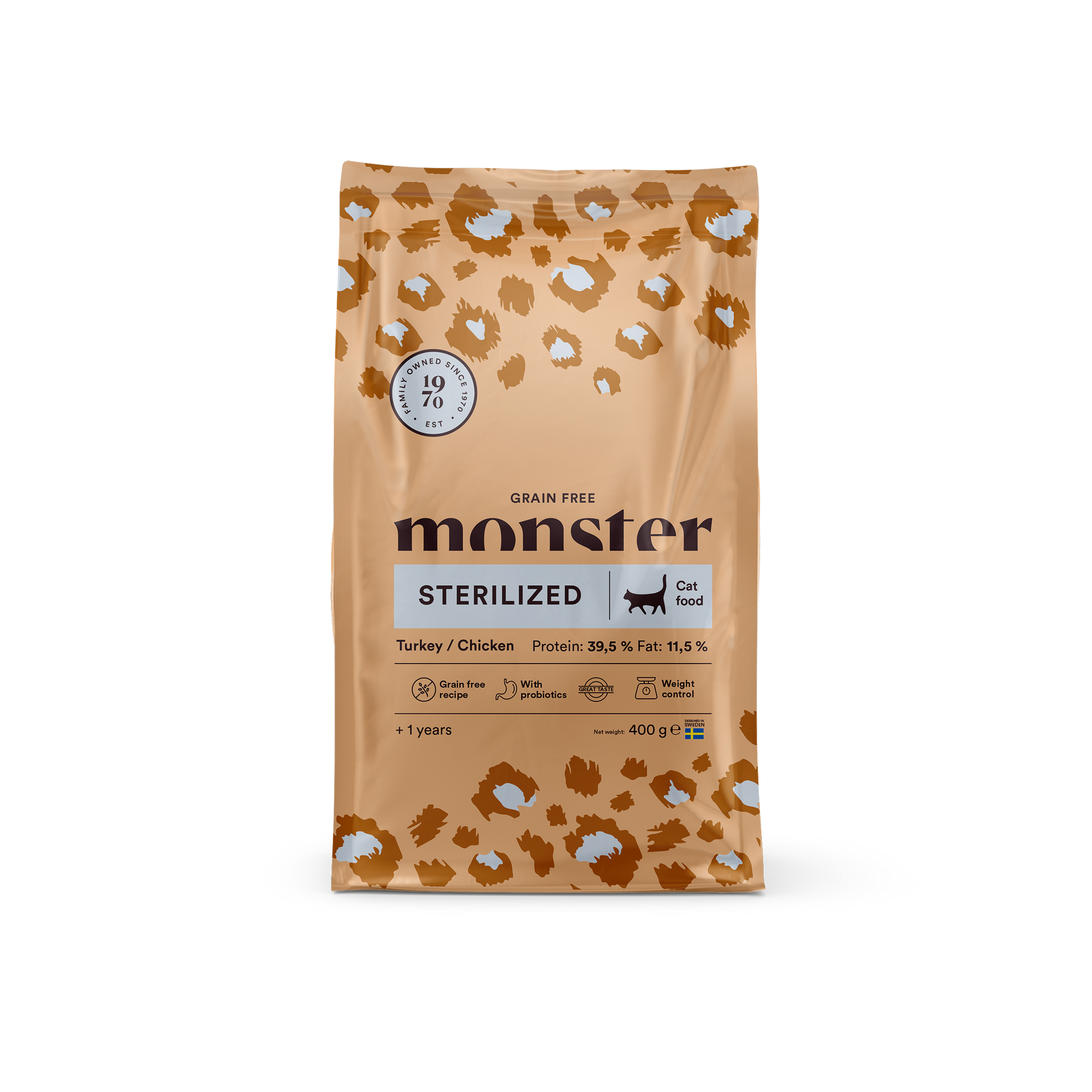 Monster Cat Grain Free Sterilized kalkon-kyckling 400 g för steriliserade katter