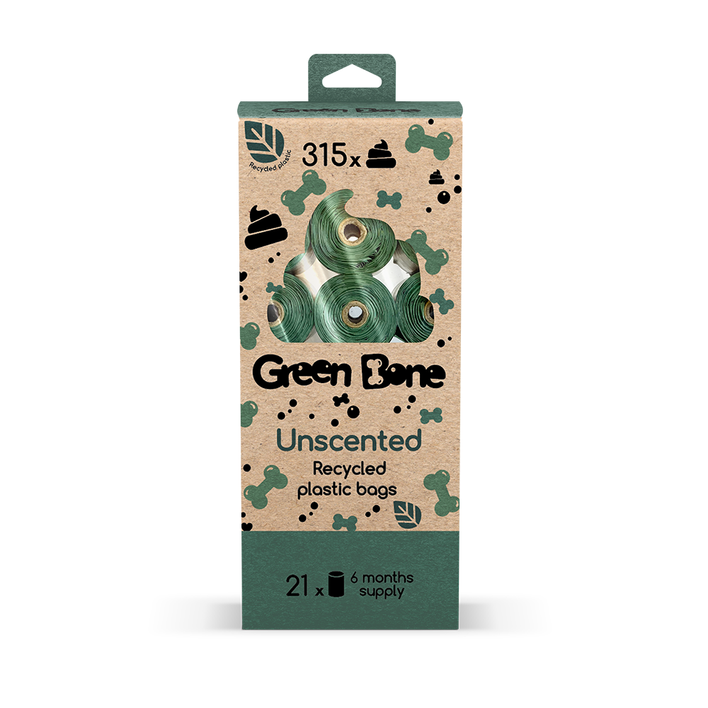 Green Bone Poop Bags Unscented 21 x 15 pcs