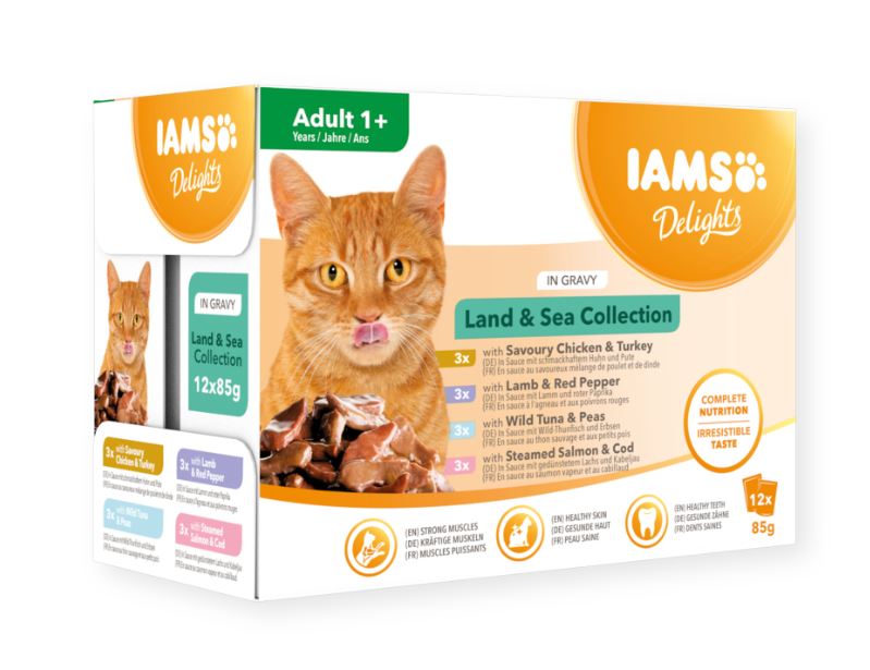 Iams Feline Delights Land & Sea Collection i Sås 12 x 85 g för katter