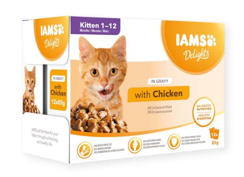 Iams Feline Delights Kitten Kyckling i Sås 12 x 85 g för katter
