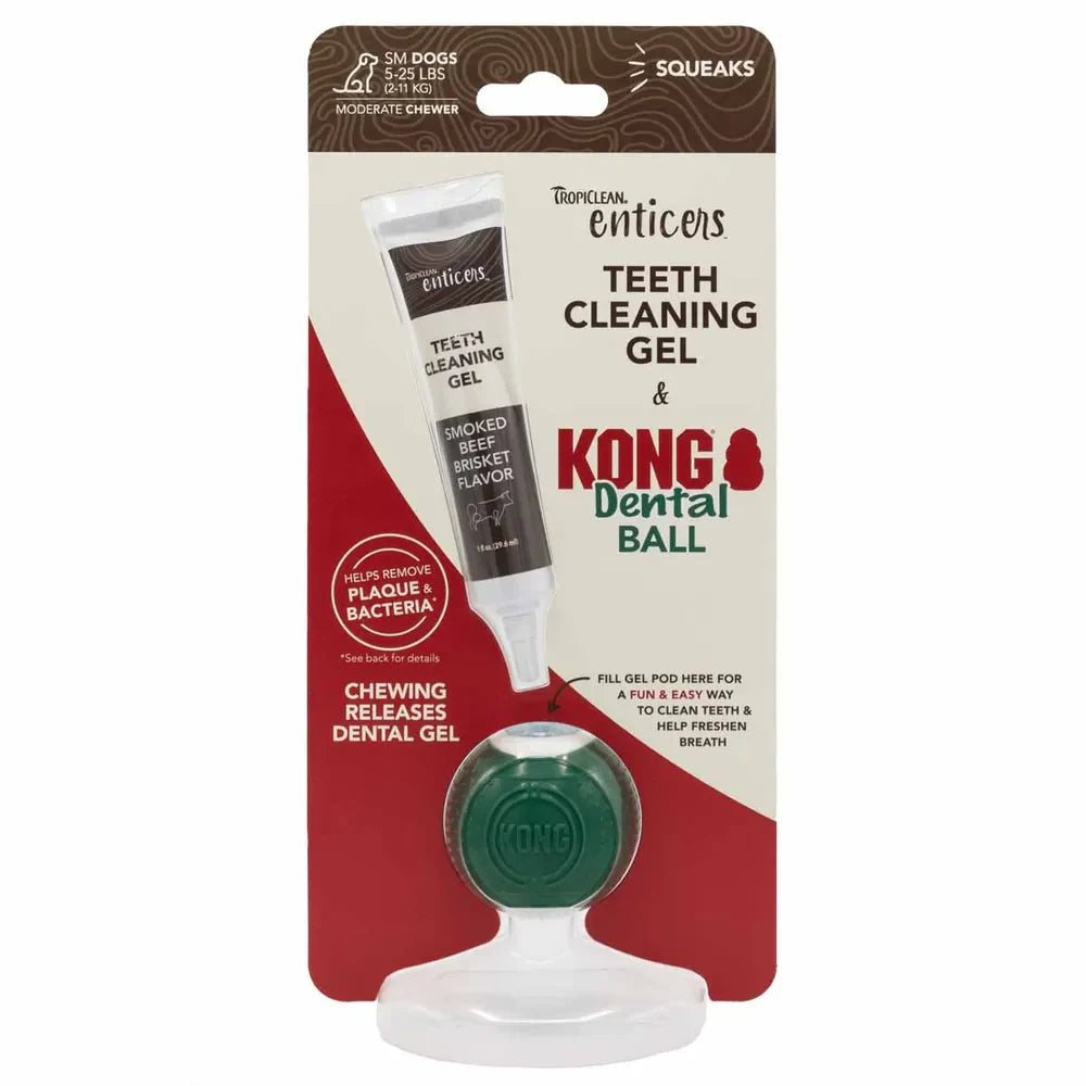 Kong Dental Ball & Tropiclean Teeth Cleaning Gel små hundar