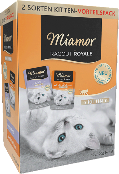 Miamor Ragout Royale Kitten i Gelé Mixpaket Kyckling & Nötkött 12 x 100 g för kattungar