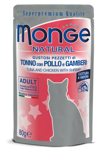 Monge Natural Tonfisk, Kyckling & Räka 80 g för katter