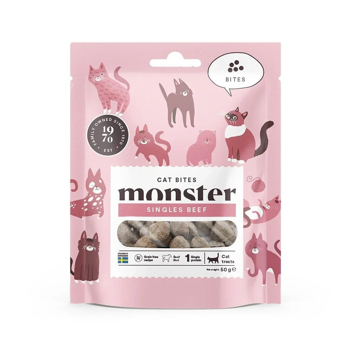 Monster Cat Bites Singles nötkött 50 g för katter