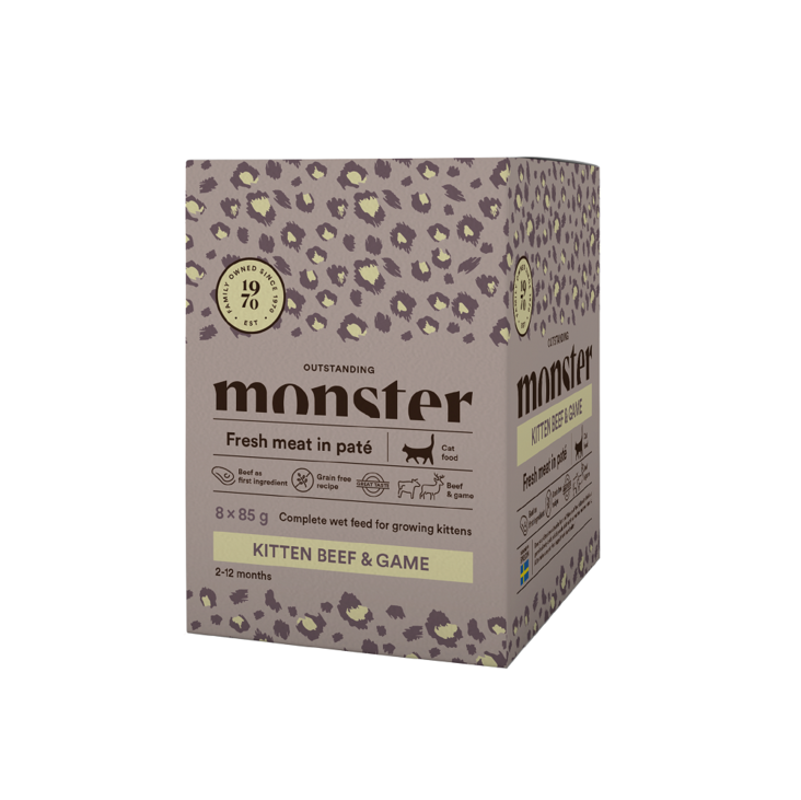 Monster Cat Pouches Kitten Beef-Game 8 x 85 g för kattungar