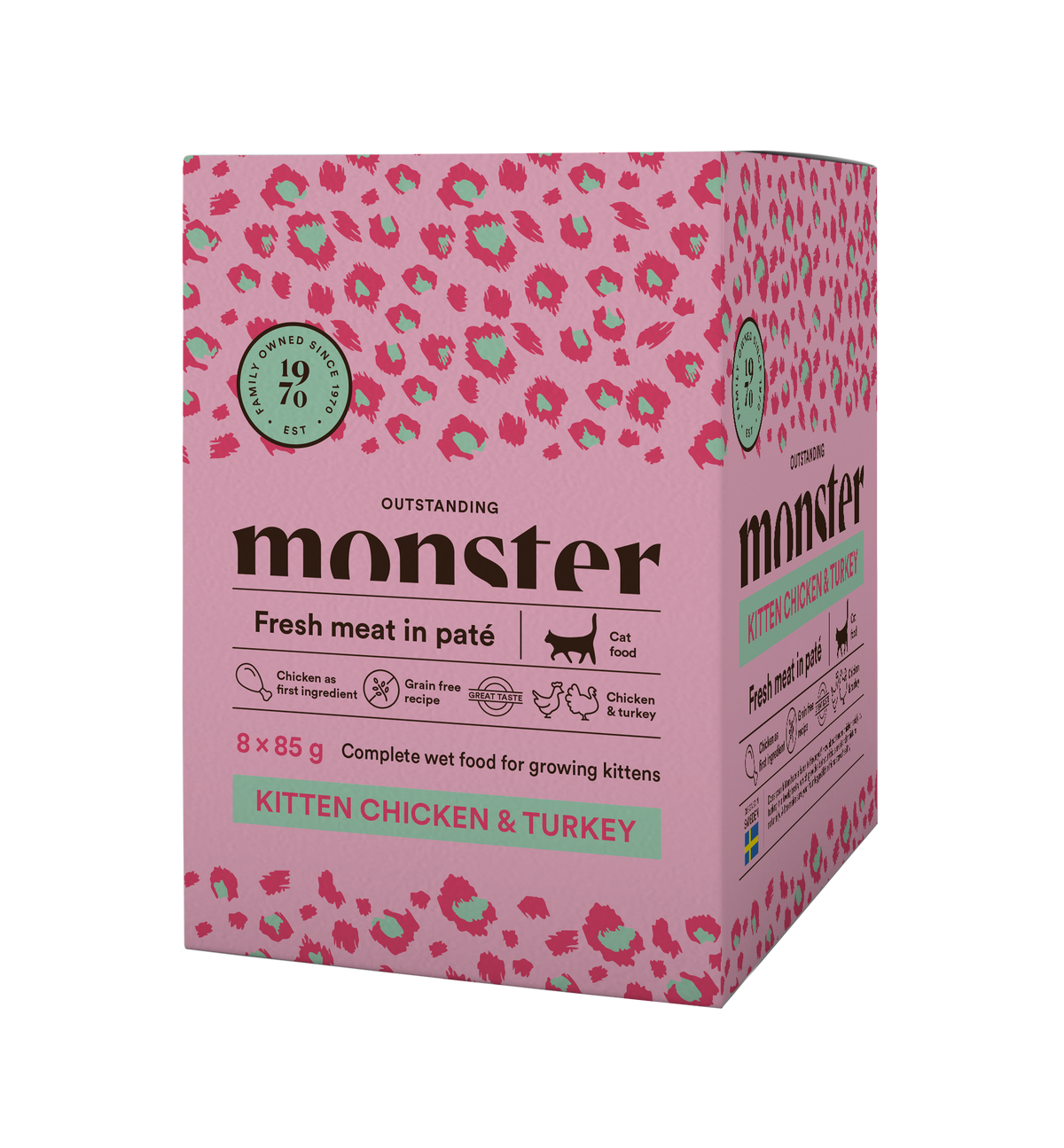Monster Cat Pouches Kitten Chicken-Turkey 8 x 85 g för kattungar