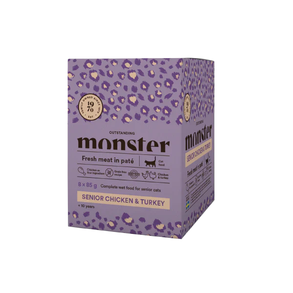 Monster Cat Pouches Senior Chicken-Turkey 8 x 85 g för katter