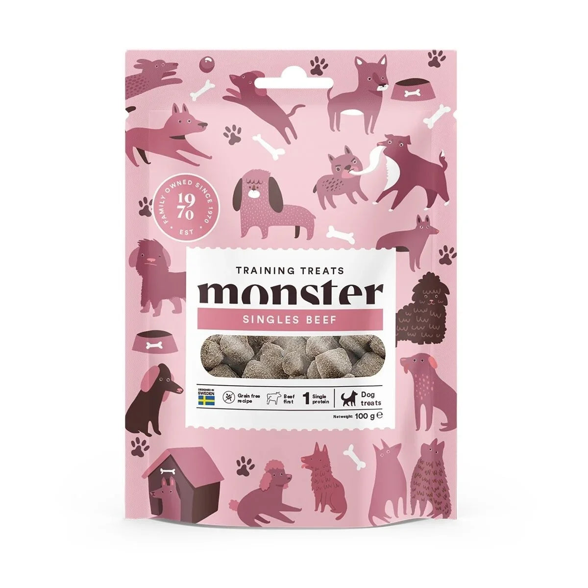 Monster Dog Training Treats Singles Nötkött 100 g för hundar