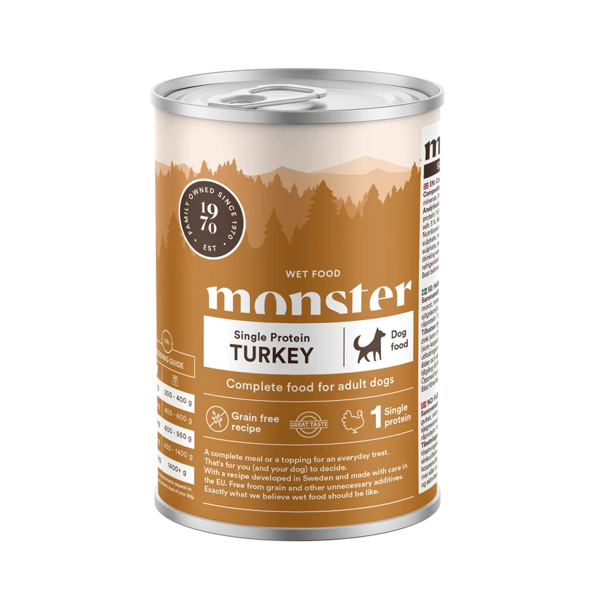 Monster Dog Adult Single Protein kalkon 400 g för hundar