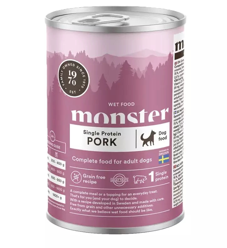 Monster Dog Adult Single Protein pork för hund 6 x 400 g