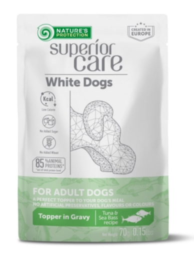 Nature's Protection Superior Care White Adult All Breed tonfisk & havsabborre för hundar 24 x 70 g