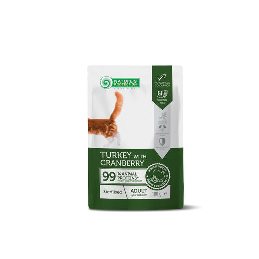 Nature's Protection Adult sterilised kalkon & tranbär 22 x 100 g för katter