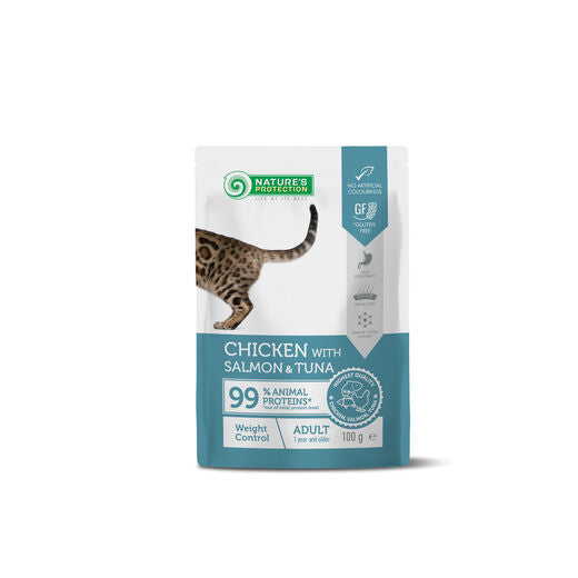 Nature's Protection Adult weight control kyckling, lax & tonfisk 22 x 100 g för katter