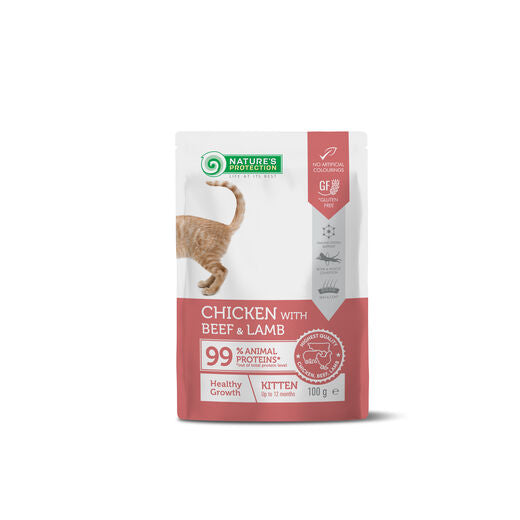 Nature's Protection Kitten kyckling, nöt & lamm 22 x 100 g för katter