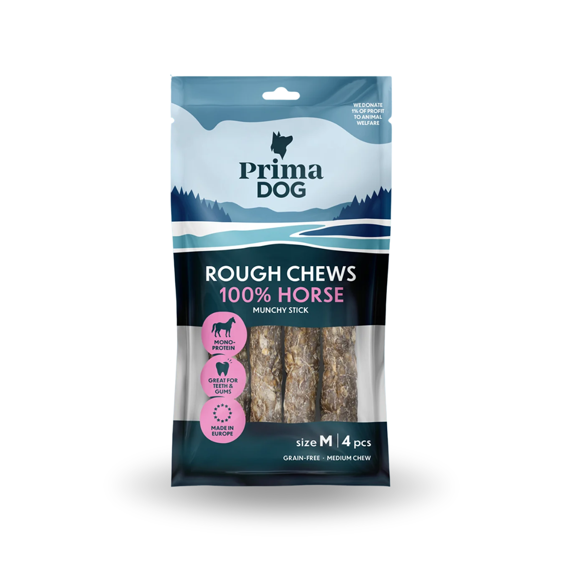 PrimaDog Rough Chews Häst tuggpinne M 12 cm 4 st