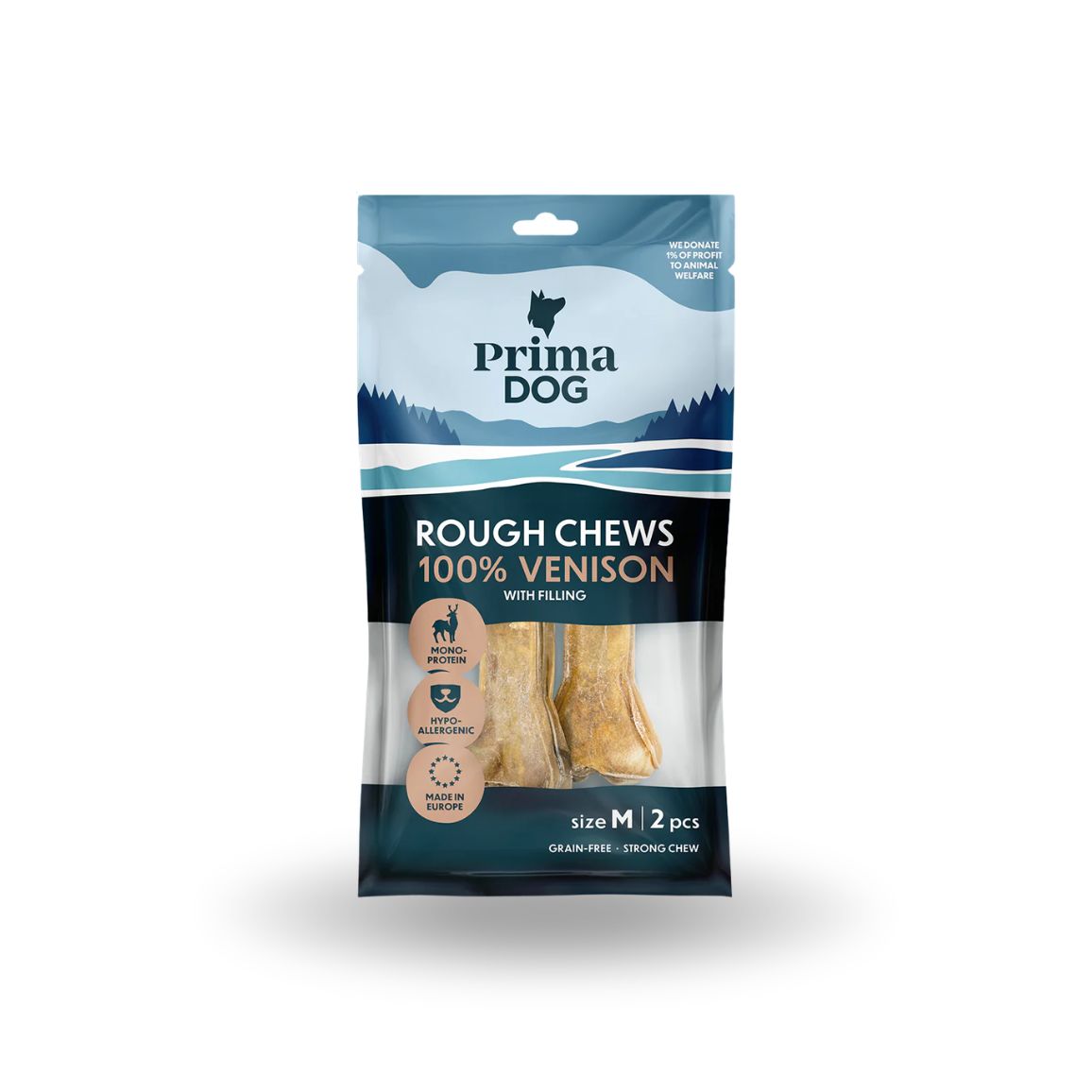 PrimaDog Rough Chews Tuggben Fyllt Med Viltkött M 12 cm 2 st