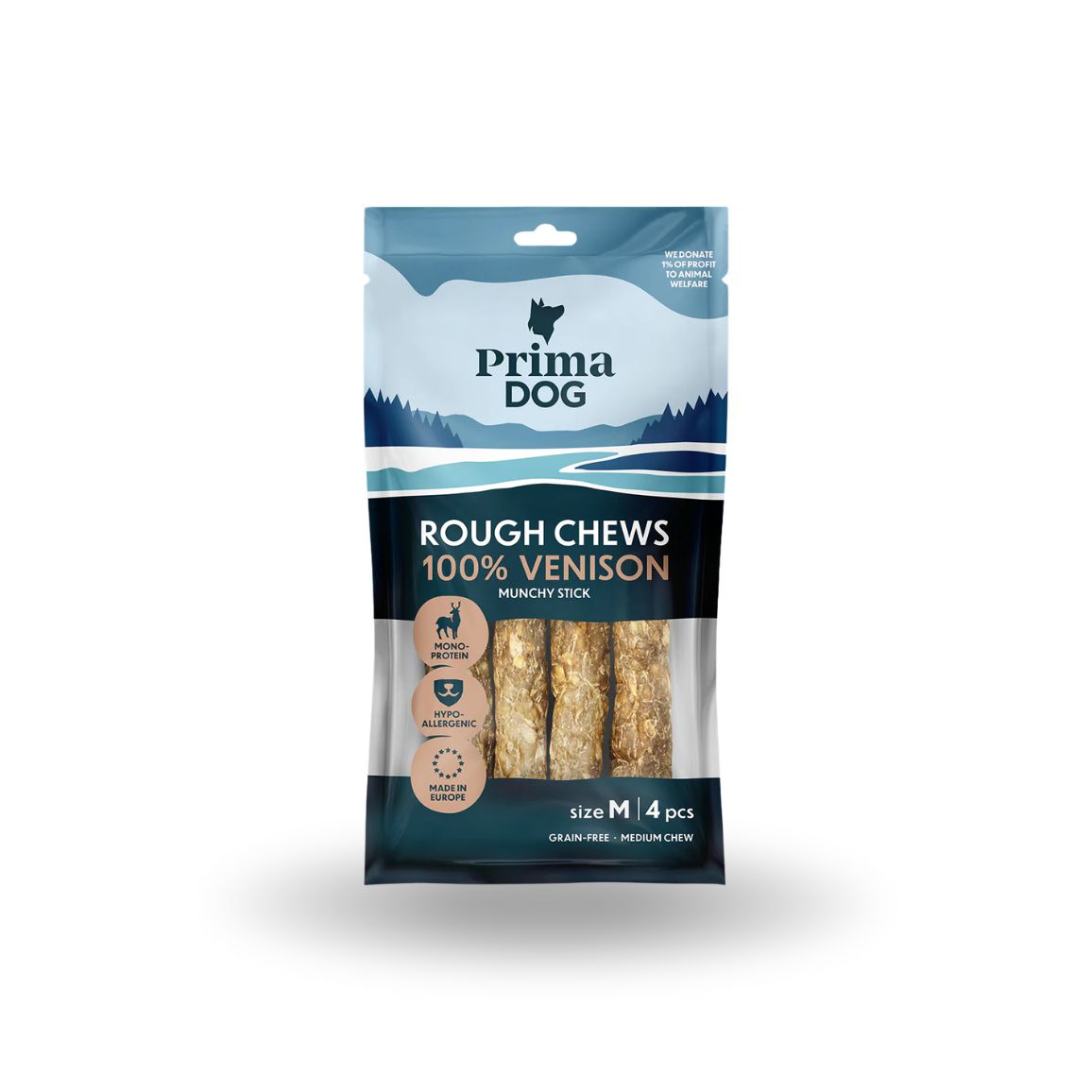 PrimaDog Rough Chews Hjortfylld tuggpinne M 12 cm 4 st