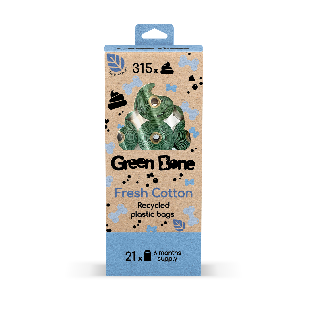 Green Bone Poop Bags Fresh Cotton Scent 21 x 15 pcs