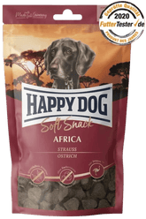 Happy Dog Soft Snack Africa – pehmed südamekujulised maiused jaanalinnu ja kartuliga 100 g